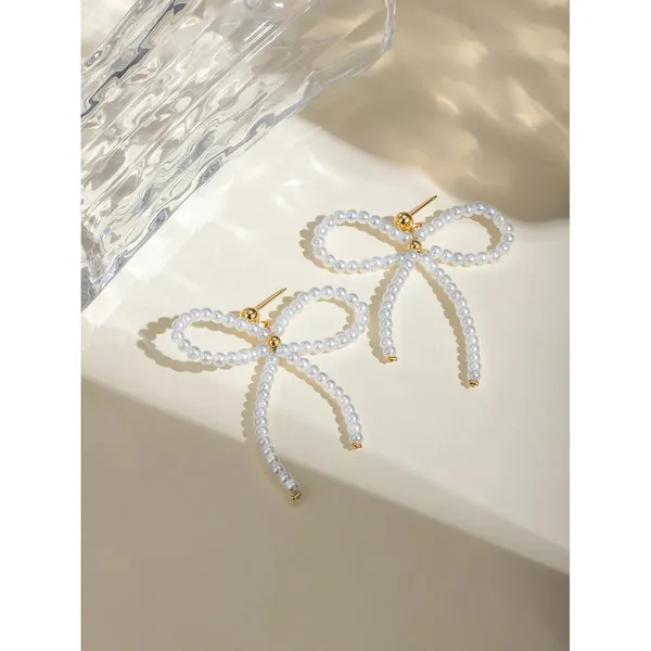 Gold_Bowknot_Beaded_Earrings_For_Women